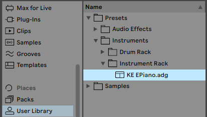 Ableton Live Browser Places Imported Instrument Rack
