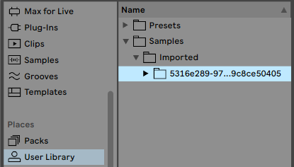 Ableton Live Browser Places Imported Samples
